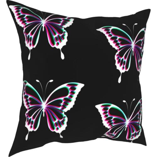 Cute Butterflies Glitch Effect Pillowcase Printing Polyester Cushion Cover Decorative Throw Pillow Case Cover Home Zipper 18
