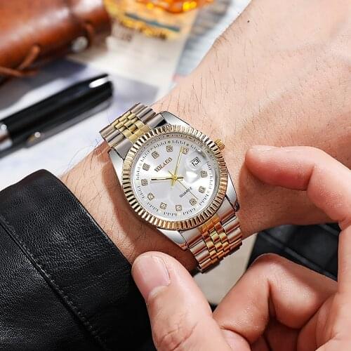 New Fashion Luxury Brand Watches Mens 2021 Golden Full Steel Quartz Wrist Watch For Men Date Business Clock Relogio Masculino