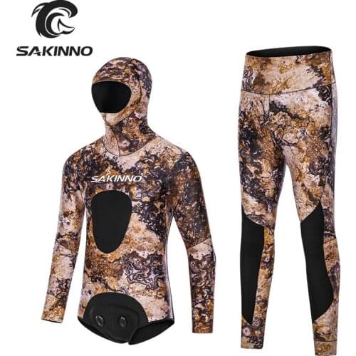 3.5MM Adults Scuba Neoprene Two Pieces Wetsuit With Hooded Surfing Diving Suit Spearfishing Undet Water Sports Hunting SwimWear