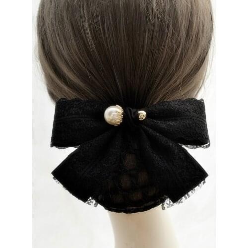 New Arrival Ribbon Bow Barrtte Hairpins Fabric Lace Pearl Bun Hair Clips Cover Snood Net Satin Hair Accessories for Women