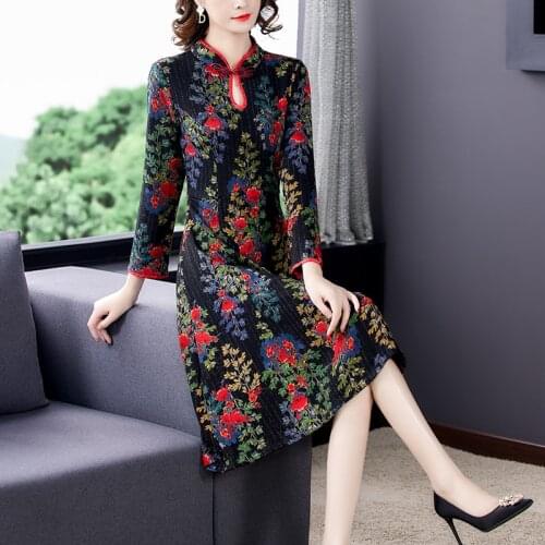 2021 Autumn 3XL Plus Size Print Elegant Bodycon Knited Warm Dress Winter High Quality Vintage Floral Plush Padded Midi Vestidos