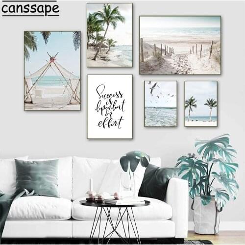 Landscape Wall Art Canvas Painting Palm Tree Poster Beach Seagull Print Bridge Posters Nordic Wall Pictures Home Decoration