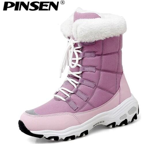 PINSEN 2020 Winter Women Boots High Quality Keep Warm Mid-Calf Snow Boots Women Lace-up Comfortable Ladies Boots zapatos mujer