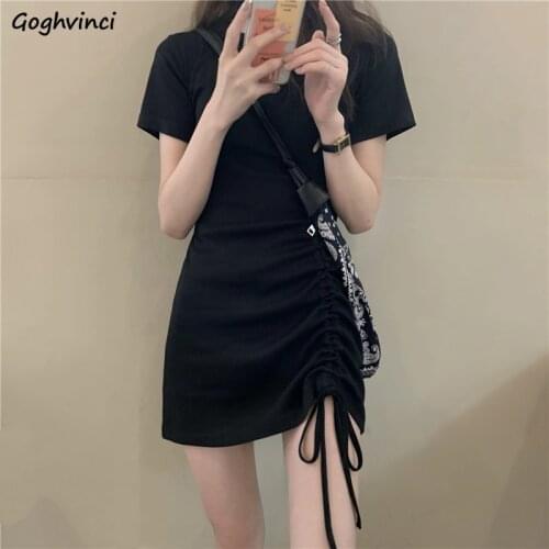 Dress Women Summer Fashion Solid Simple Elegant Korean Style Mini Casual Slim Vintage Leisure Female Streetwear Party Vestido