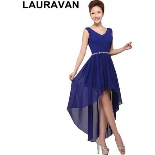 Front short long back high low sleeveless royal blue red hot pink purple prom dresses with corset back girls birthday gowns