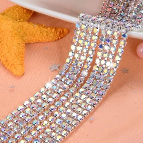 Prajna AB Crystal Rhinestone Chain 4mm Claw Rhinestone Multicolor Diamond Chain Encryption Chain For Clothes DIY Accessories