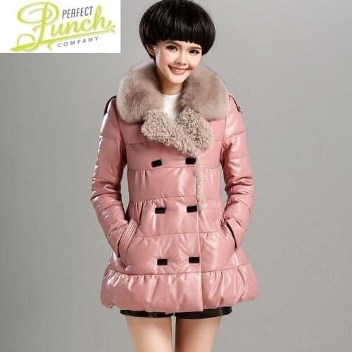 Fox Womans Genuine Leather Fur Collar Womens Winter Down Jacket Sheepskin Coat Chaqueta AF2401 KJ1624