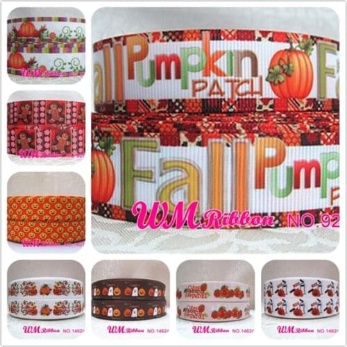 Q&N ribbon 7/8inch 22mm halloween pumpkin printed grosgrain ribbon webbing 50yards/roll for sport hair tie hair bow headband
