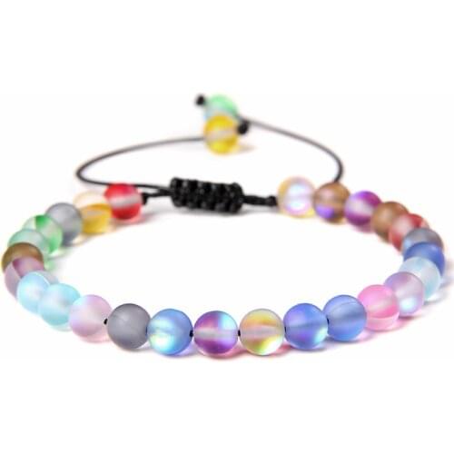 Multicolor Moonstone Bracelets 6MM Matte Austria Crystal Mermaid Glass Beaded Braided Bracelets Handmade Wristband Gifts Jewelry