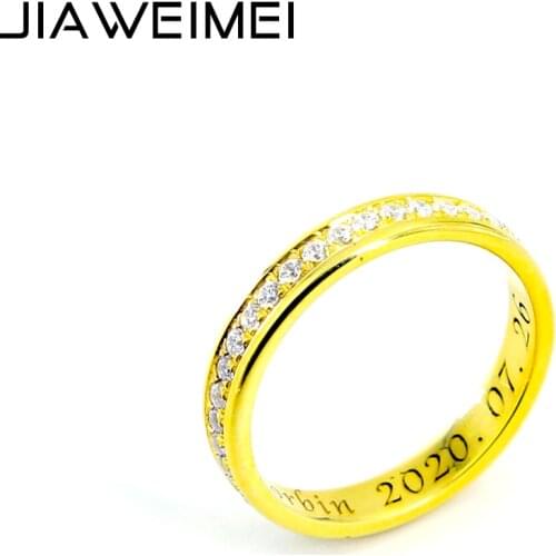 Luxury Micro Pave Jewelry Personalized Gold CZ Eternity Ring Diamond Wedding Ring 925 Sterling Silver Name Date Engraved Custom