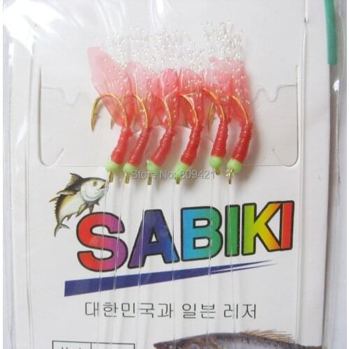Wholesale 1200pcs/lot (200bags) fishing sabiki shrimp lures soft bait beach fishing Rigs Luminous Lures size 9-15Red body
