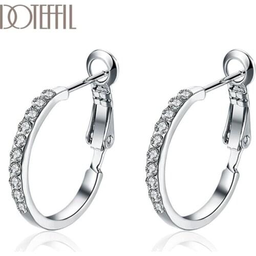DOTEFFIL 925 Sterling Silver/Rose Gold Circle Shape AAA Zircon Earrings Women Charm Gift Fashion Charm Party Wedding Jewelry