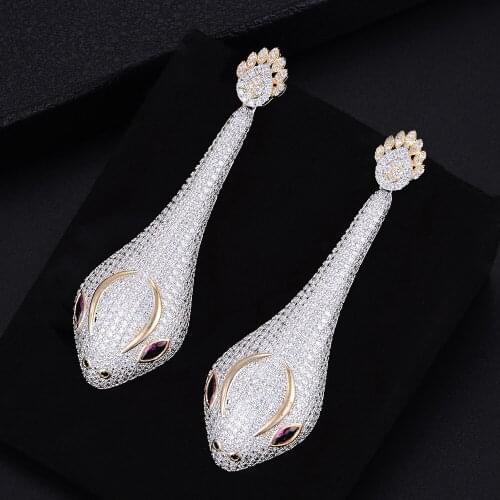 70MM Personality Snake Head Shape Full Cubic Zirconia Dangle Earings Women Wedding Bridal Jewelry drop earrings
