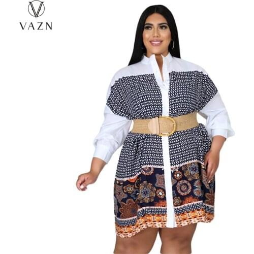 VAZN 2021 Autumn Plus Size Shirt Loose Midi Dress Casual Office Lady Free Young Fashion Full Sleeve Women For Evening Robe
