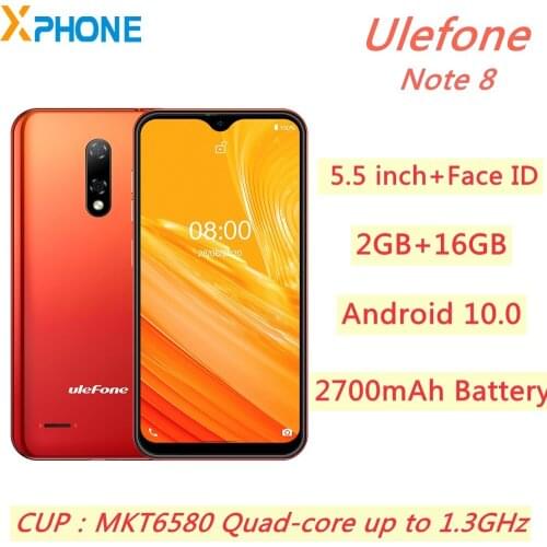 Ulefone Note 8 2GB 16GB Smartphone 5.5 inch Android 10.0 Face ID Rear Camera 5MP Quad Core 3G Network Cell phone