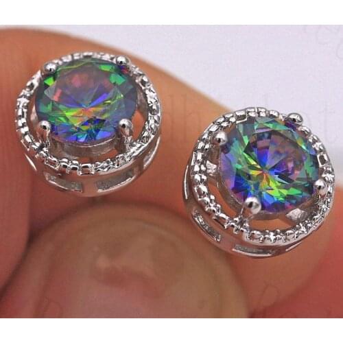 Vintage Earring for Women White Gold Color Stud Earrings with AAA Colorful Zircon Fashion Jewelry for Gift Wholesale