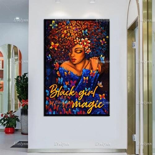 Black Girl Magic Poster, Afro Queen Canvas, Black Melanin Wall Art,Black Pride Home Decor, Retro Prints,Black Women Unique Gift