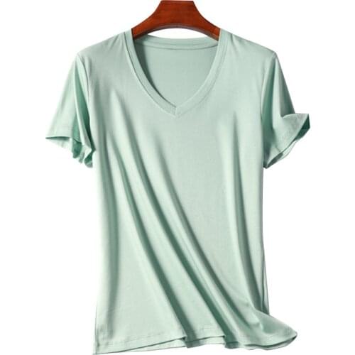 T Shirt Women 2021 Summer V-neck Short Sleeve Cotton Casual Solid Top Tees Loose T-shirts Basic Ladies Shirt Tops Woman Tshirts