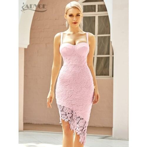 Adyce 2021 New Summer Women Spaghetti Strap White Lace Club Party Bandage Dress Sexy Sleeveless Celebrity Evening Runway Dresses