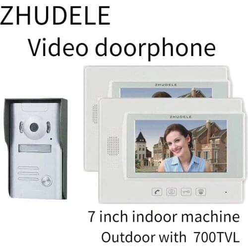 ZHUDELE Home Security Video Intercom Doorbell System 7" Video Door Phone system Kits Support extra CCTV Camera 1V2