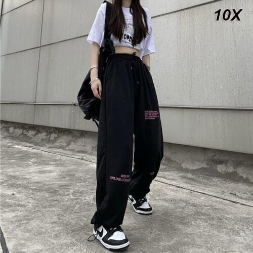 10Pcs/Lot Wide-leg Womens Pants trousers gothic streetwear Solid color leg casual hip-hop harajuku femme pantalon vintage
