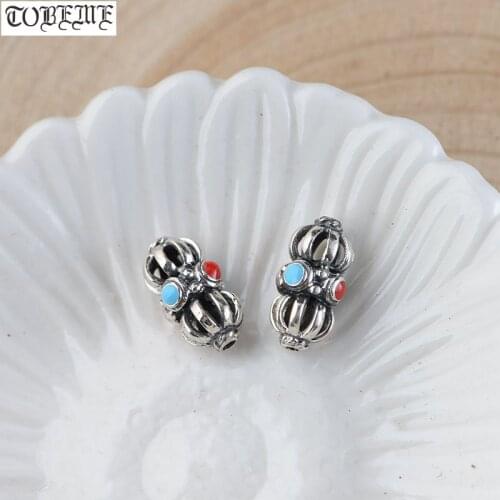 100% 925 Silver Tibetan Dorje Bead Amulet Buddhist Dorje Vajra Amulet Malas Counter Charms