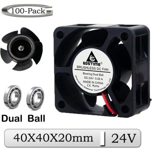 100 Pcs/Lot Gdstime DC 24V 40mmx20mm 40mm Dual Ball Bearing Brushless Radiator Cooling Fan 4020B 4cm Heatsink Exhaust Cooler Fan