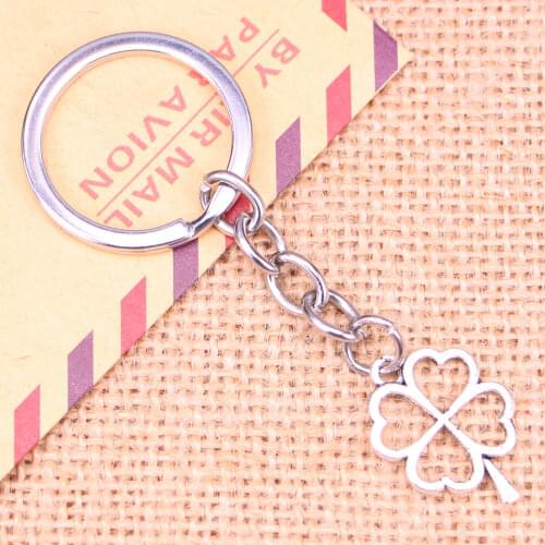 20pcs New Fashion Keychain 24x17mm hollow lucky four leaf clover irish Pendants DIY Men Jewelry Car Key Chain Souvenir For Gift
