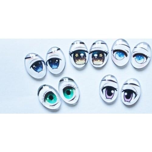 5pairs/lot exclusive design 10x14mm 13x18mm 18x25mm oval glass cartoon eyes flat back for kids toy diy --style option