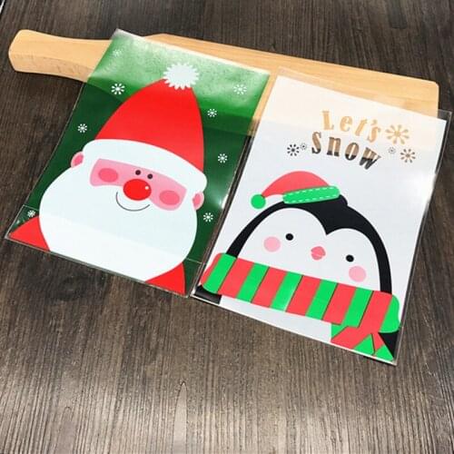 50pcs Santa Claus Penguin Gift Packaging Bag Plastic Baking Candy Cookie Gift Bag Large Size Open Top Xmas Party Supplies