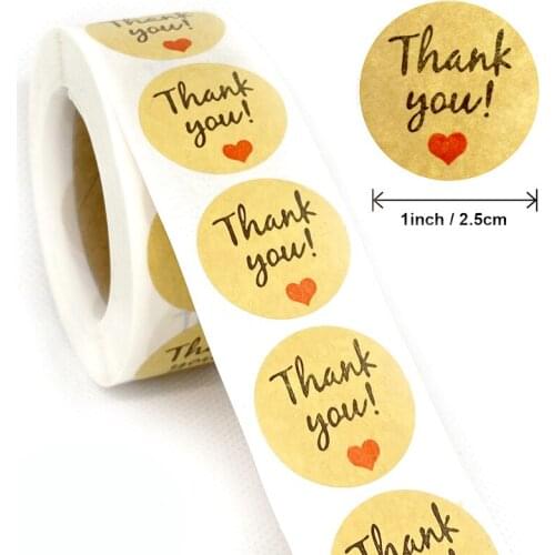 500pcs kraft paper thank you sticker with red heart handmade labels sticker for business envelope sealing stationery sticker