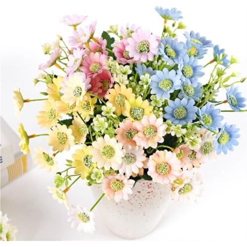1 Bunch 15 Heads 32cm Artificial Flower Fake Silk Daisy for Wedding Bridal Birthday Party Home White Floral Bouquet Decoration