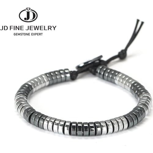 JD Hematite Bracelet Energy Balance Bracelet Health Care Jewelry For Women Germanium Elastic Rope Bracelets Handmade