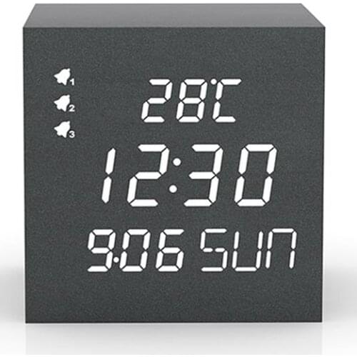 Wooden Alarm Clock Digital Table Clock Electronic Time Temperature Calendar Display Home Decoration Clock