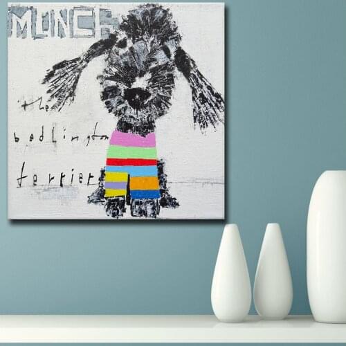 Wlong Home Decor Canvas Print Animal Bedlington Terrier Dog Oil Painting on Canvas Wall Pictures for Living Room Wall Art