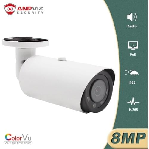Anpviz 8MP POE IP Camera Bullet Super Colorful Security Camera Built-in Microphone Audio IP66 Onvif Night Vision 30m