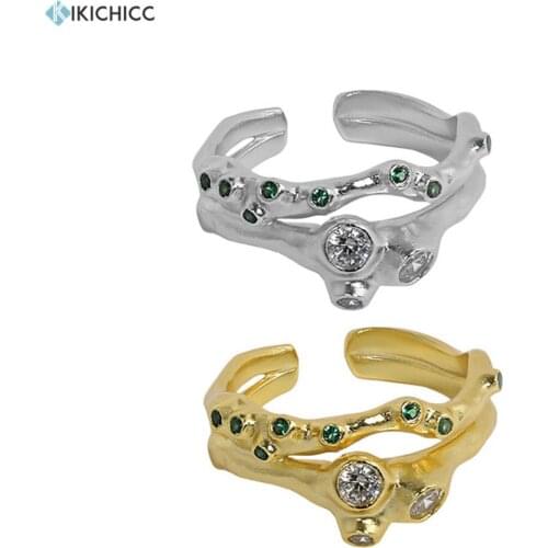 KIKICHICC 925 Sterling Silver Gold Green CZ Zircon Crystal Rainbow Resizable Rings Women Luxury Jewelry 2021 Party Geometric