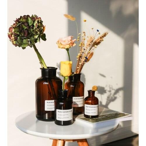 Nordic Style Handmade Brown Dry Flower Vase Home Style Decorative Ornaments Retro Glass Water Plant Vase Decorative Ornaments