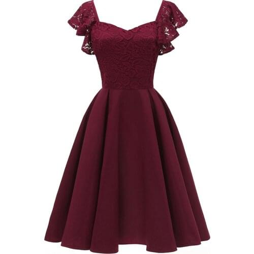 L36247 Womens Vintage Dresses Solid Color Elegant A-line Lace Bridesmaid Dress