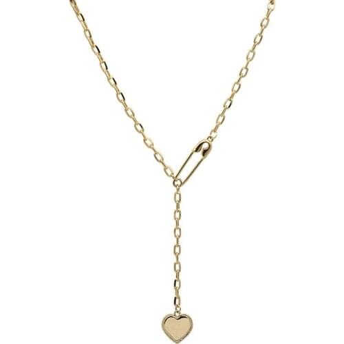 Supply FashiOnable Metal Love Heart-Shaped Pin Necklace Female Clavicle Chain Short Necklace