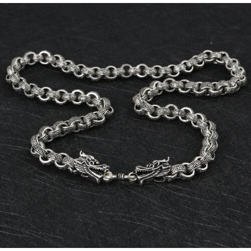Fashion Man 925 Sterling Silver Necklaces Vintage Chinese Style Dragon Shape Link Chain Necklaces Creative Male Silver Jewelry
