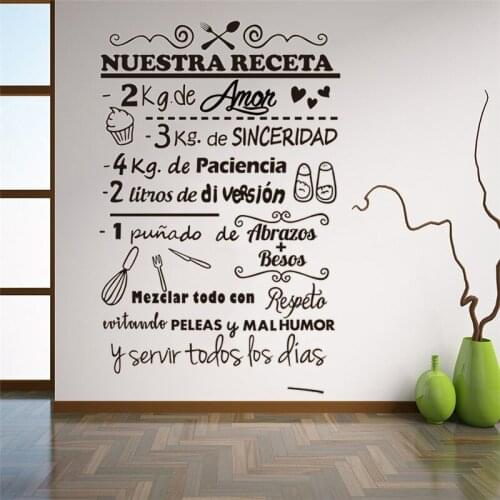 Restaurant kitchen Wall Stickers Decoration Spanish Recipe Wall Stickers Vinyl Wall Decals Removable Wdecals Art Paper