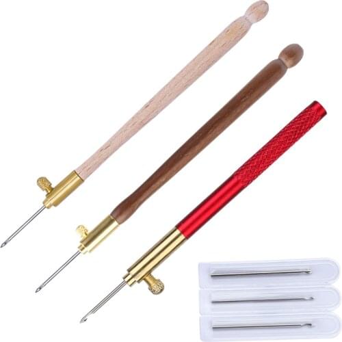 Nonvor Wood Handle French Embroidery Crochet Embroidery Punch Needle with 3 Needles Beading Hoop Sewing Tool Set DIY Craft