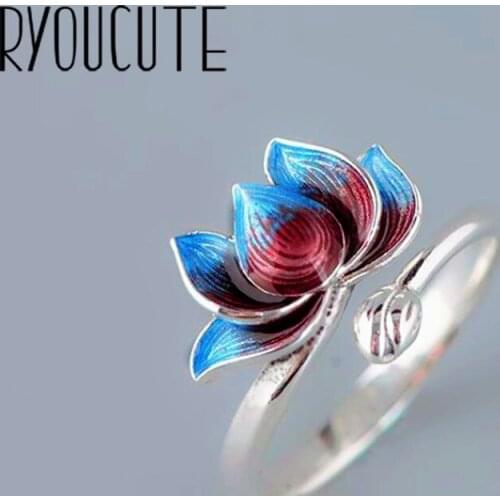 New Charming Lotus Flower Finger Ring for Women Vintage Boho Knuckle Party Rings Gothic Punk Jewelry Gifts for Girls