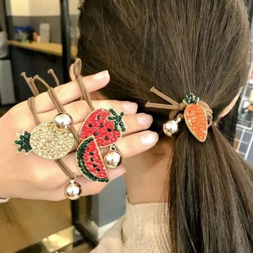 New Strawber Rhinestone Head Rope For Girls Sweet Beads Hair Bands Cute Student Elastic Hair Band Fashion Women Hair Accessories