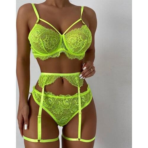 New Women Sexy Embroider Sensual Lingerie Underwear Lace Flower Erotic Costumes Bra Transparent Garters Night Exotic Underwire