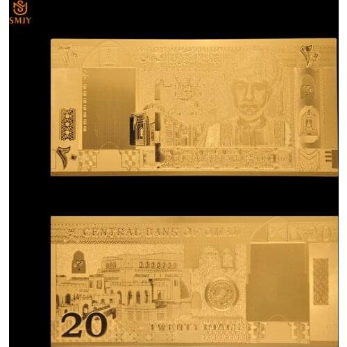 Oman Gold Banknote 20 Omani Rial Money 24k 999 Gold Plated Souvenir Paper Banknote Gift Collection