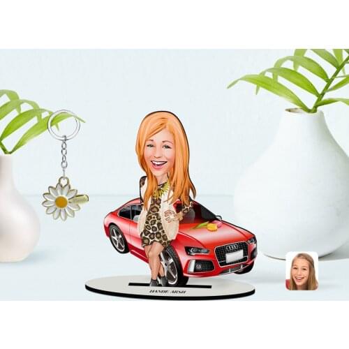 Personalized Women 'S Boss Caricature OF 3D Wooden trinket And Is Gold Daisy Anahtarlık-2 Reliable Modern Simple Gift Special moment