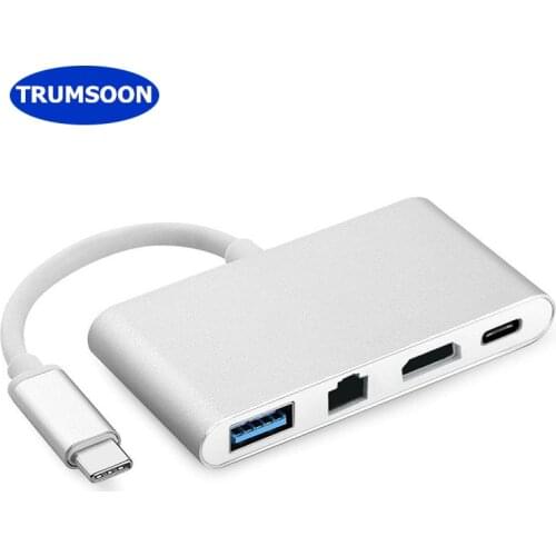 TRUMSOON Type C to RJ45 Ethernet HDMI-compatible USB C 3.0 HUB Adapter for Macbook Surface Samsung S21 Dex Xiaomi 10 Monitor TV
