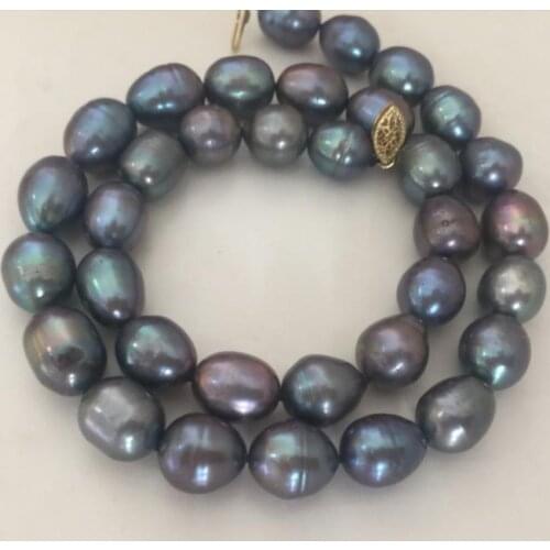 Stunning 12-13mm tahitian baroque black blue red pearl necklace 18inch 925silver